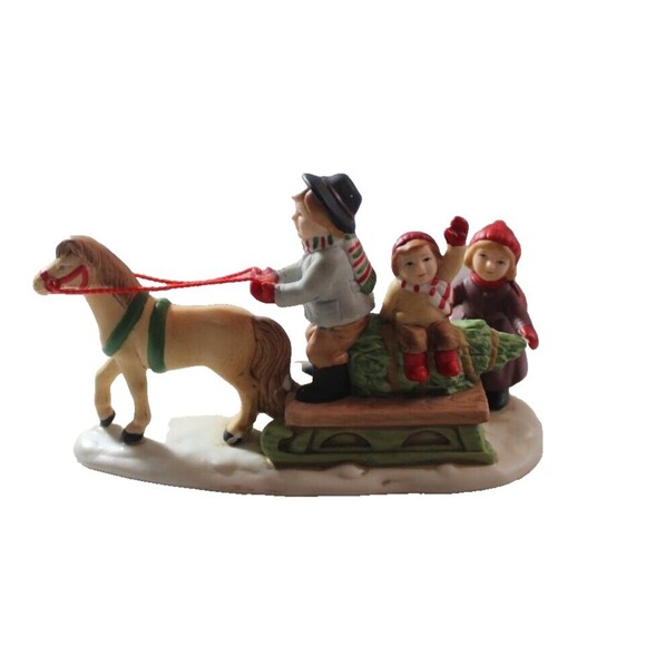 VTG Lefton Rare Colonial Village 1989 Horse Sleigh Ride Children Christmas Tree - Picture 1 of 6